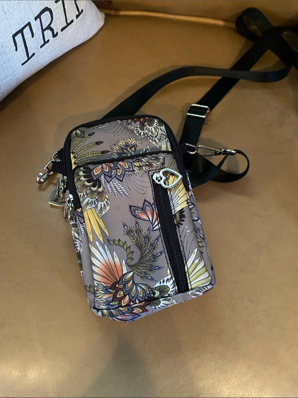 Floral Print Mini Crossbody Bag in Taupe